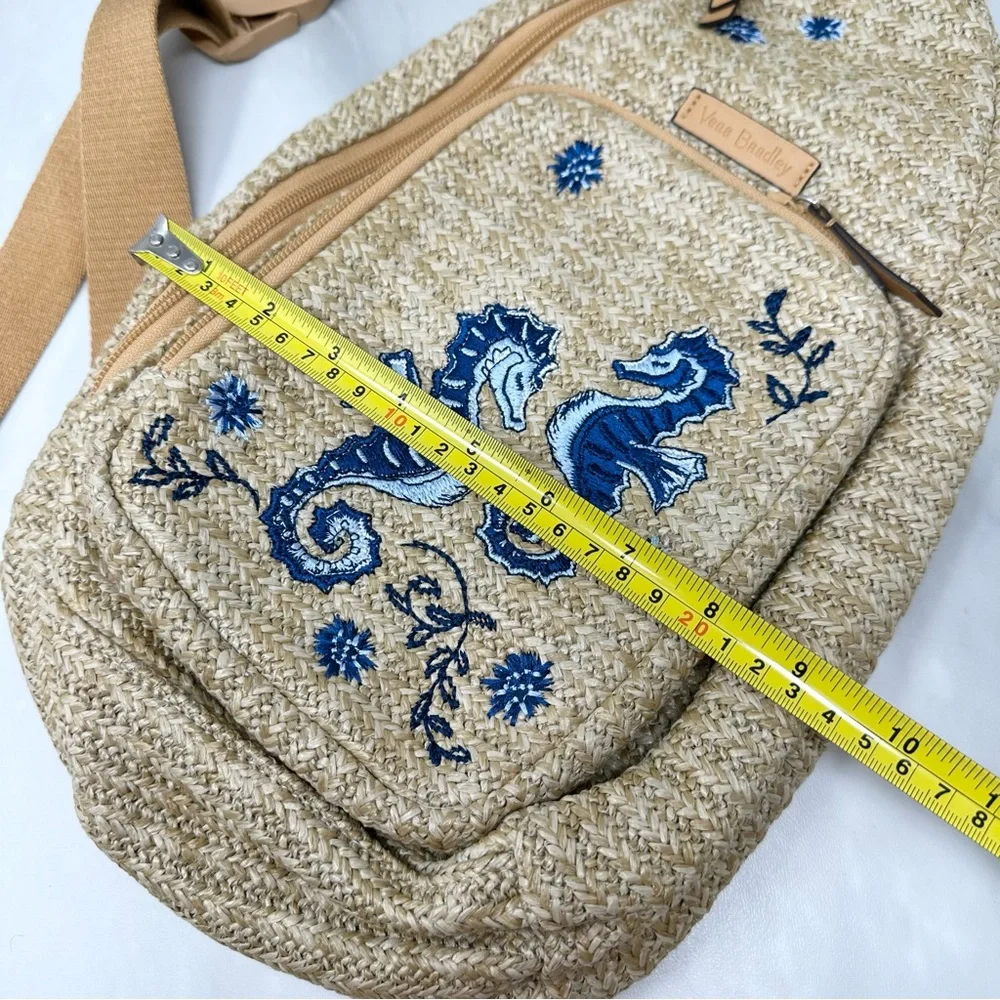 Vera Bradley Straw Sling Backpack Blue Seahorse Embroidery